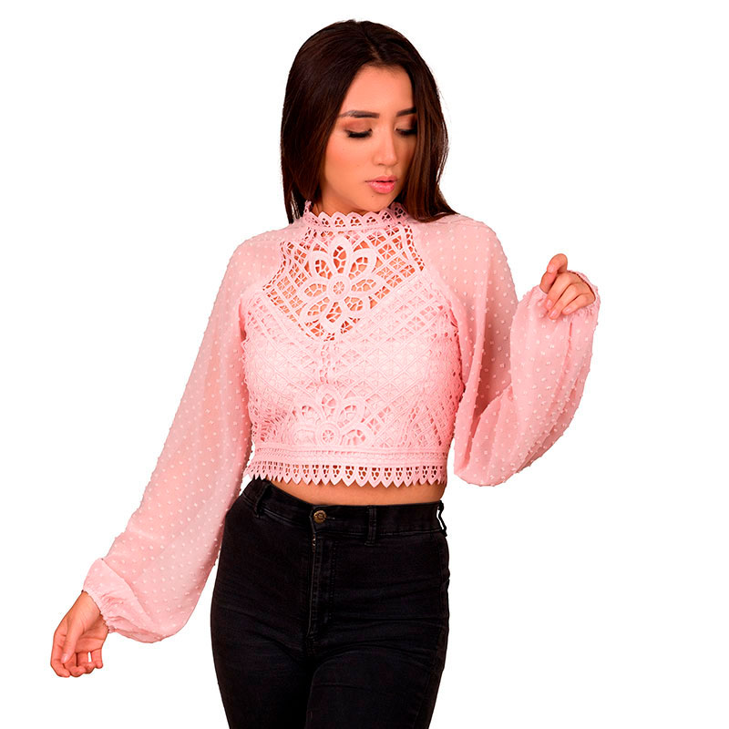 Blusa Manga Larga Tejido Con Forro Y Cierre Costado V-jh8832