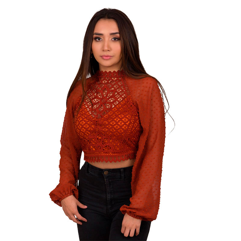 Blusa Manga Larga Tejido Con Forro Y Cierre Costado V-jh8832