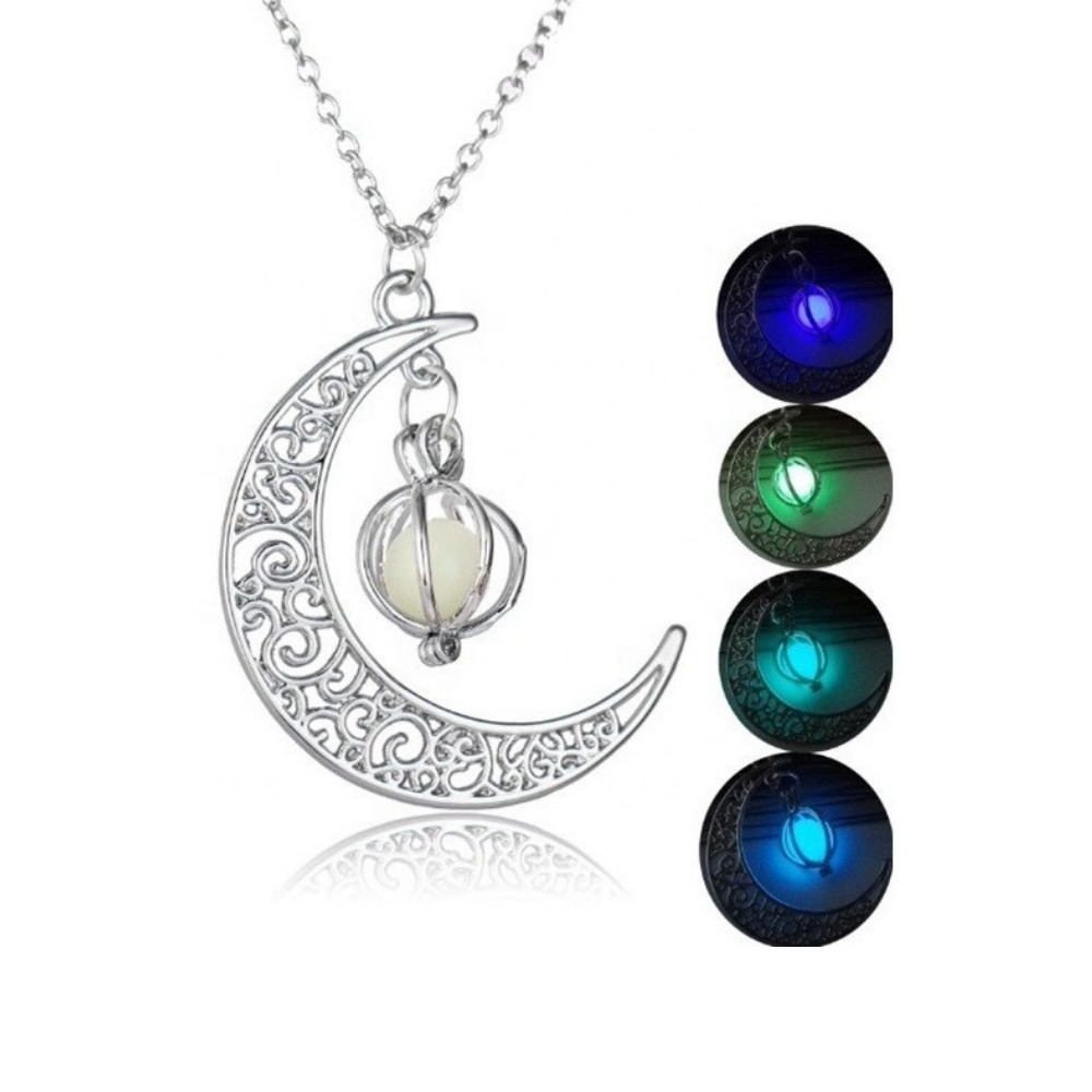Collar Para Dama Media Luna Brilla Oscuridad Luminiscente Metalico Excelente Regalo