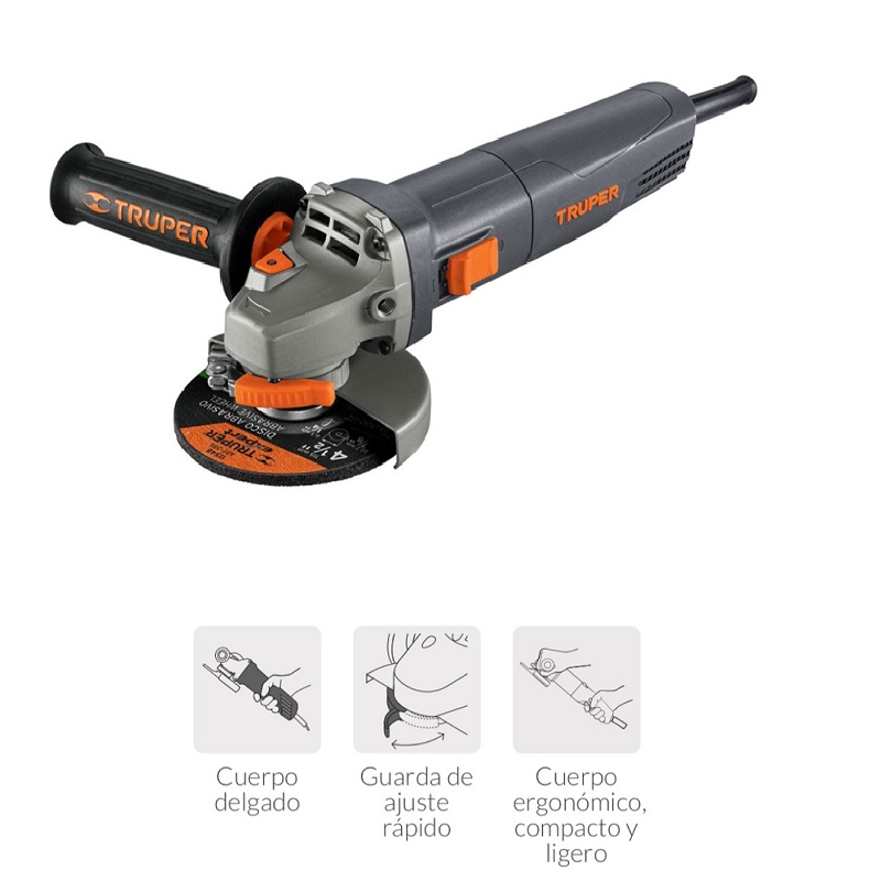 Esmeriladora Angular de 4 1/2" Calidad Industrial Uso Rudo y Continuo de 850W Truper ESMA-4580N Cortar Desbastar Cortadora Pulidora