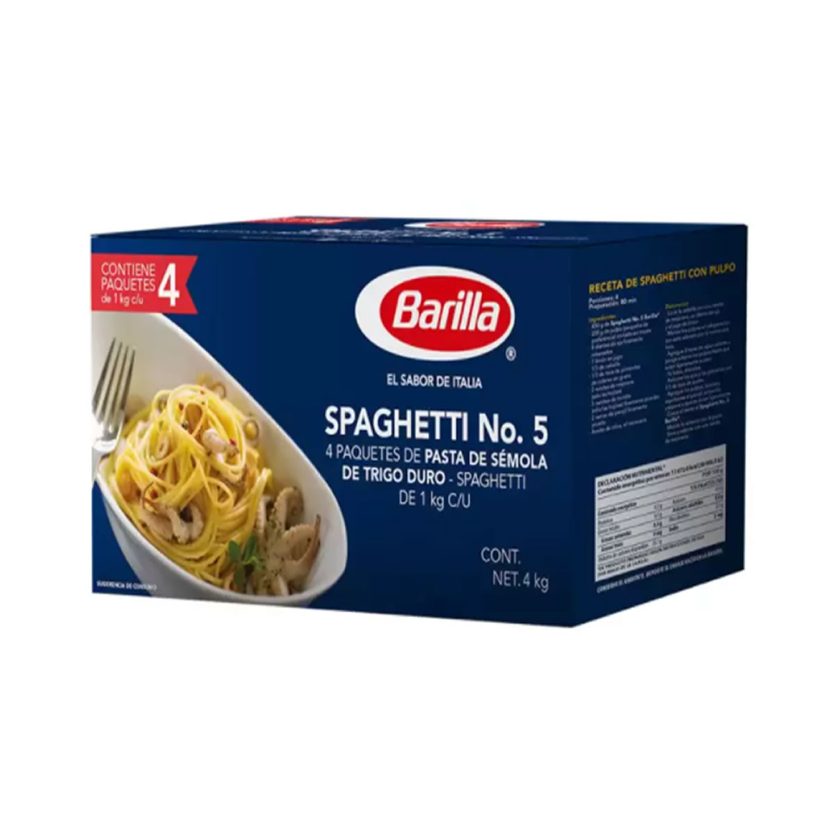 Barilla Spaguetti No.5 4 pzas de 1 kg
