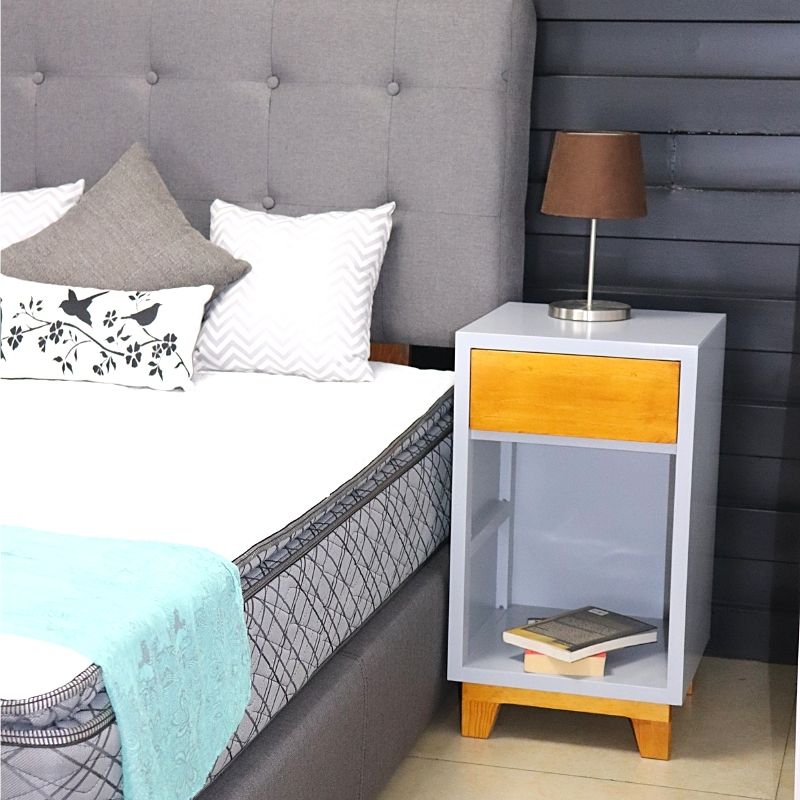 Buró de Madera NORVAL Muebles Buro Oslo Alto de 1 Cajón Nogal con Gris 