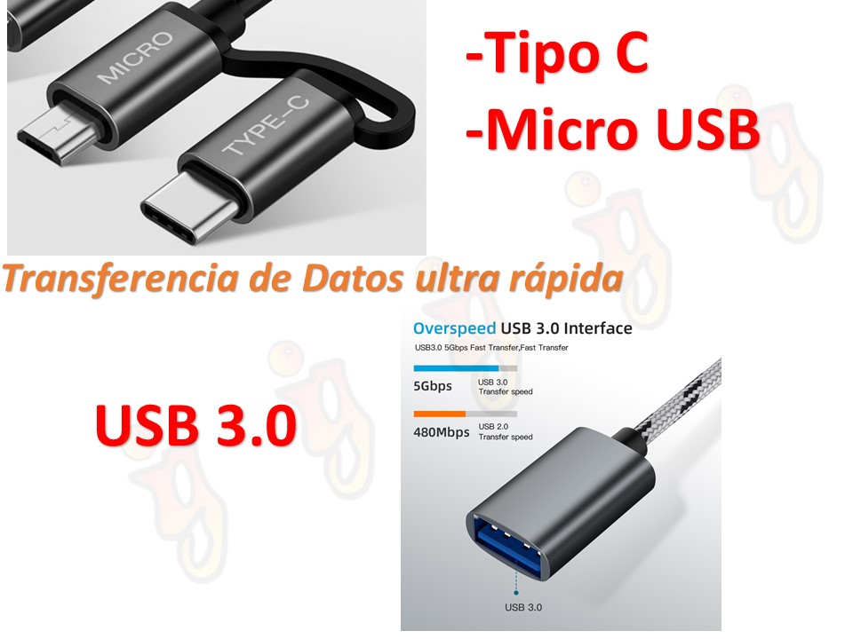 Adaptador Conector Otg Usb 3.0 A Tipo C Y Microusb Premium