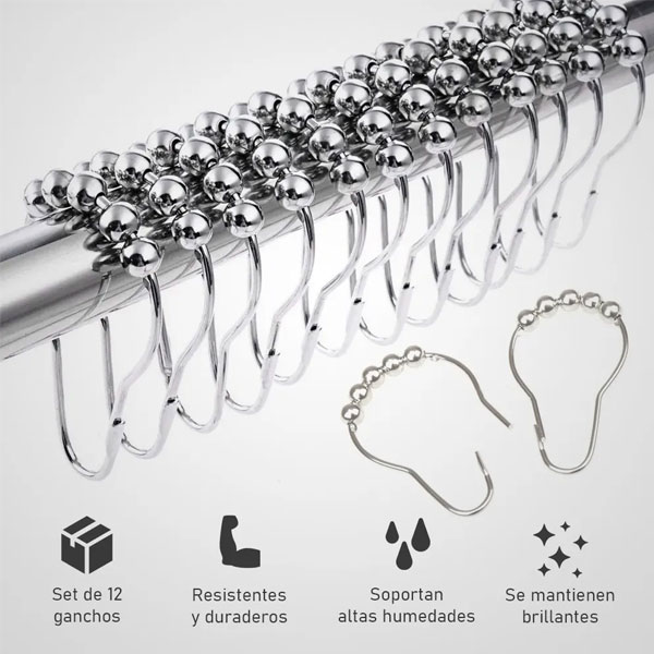 Kit 12 Ganchos De Acero Inoxidable Para Cortinas De Baño Con Un Estilo Elegante