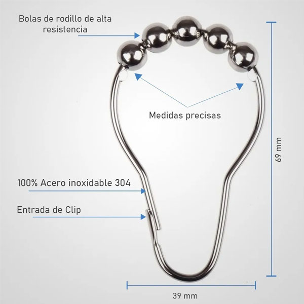 Kit 12 Ganchos De Acero Inoxidable Para Cortinas De Baño Con Un Estilo Elegante