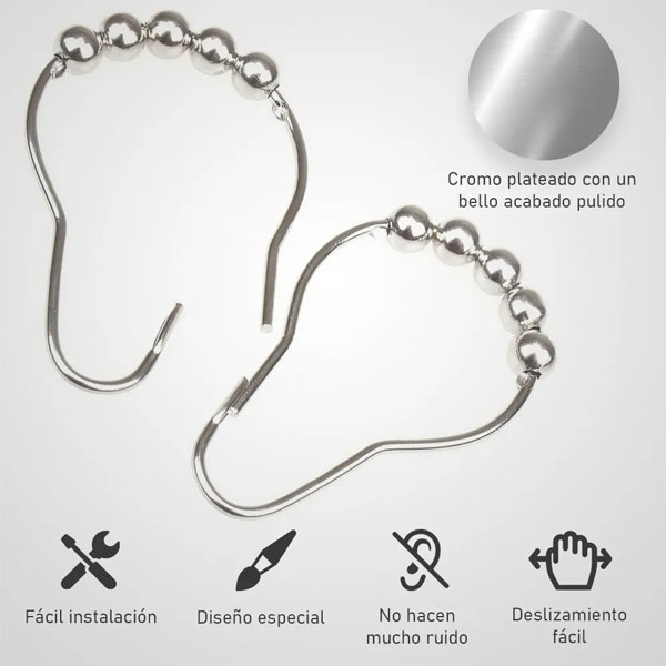 Kit 12 Ganchos De Acero Inoxidable Para Cortinas De Baño Con Un Estilo Elegante