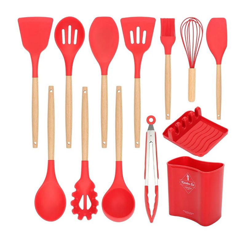 Juego De Utensilios De Cocina, ESPATULAS De Silicona De Grado Alimenticio ROJO