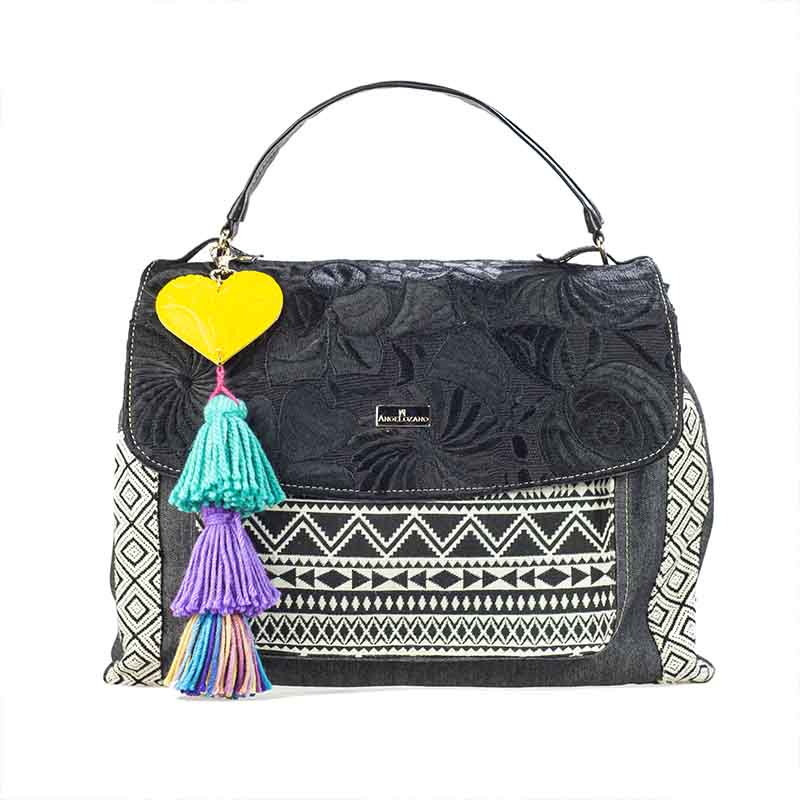 Bolso AngeLozano de Sintetico, Mezclilla y Telar de EtnicoModelo Monica Color Negro