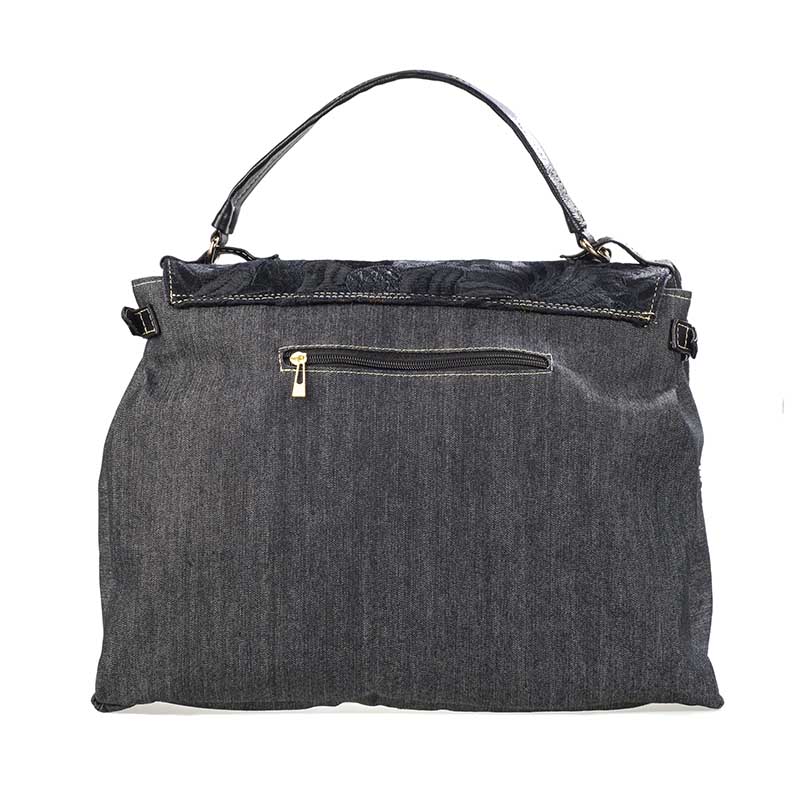 Bolso AngeLozano de Sintetico, Mezclilla y Telar de EtnicoModelo Monica Color Negro