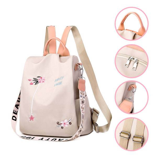 Mochila para Mujer, Bolso Escolar, Diseño moderno, Bolso de Mano, Nylon, Antirrobo, Mutiples Cierres 