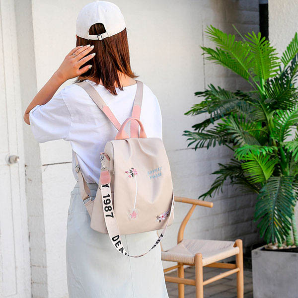 Mochila para Mujer, Bolso Escolar, Diseño moderno, Bolso de Mano, Nylon, Antirrobo, Mutiples Cierres 