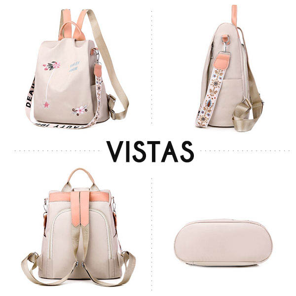 Mochila para Mujer, Bolso Escolar, Diseño moderno, Bolso de Mano, Nylon, Antirrobo, Mutiples Cierres 