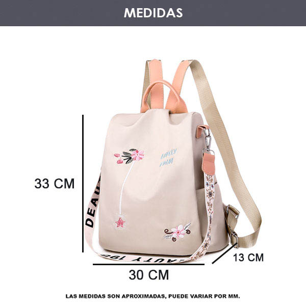 Mochila para Mujer, Bolso Escolar, Diseño moderno, Bolso de Mano, Nylon, Antirrobo, Mutiples Cierres 