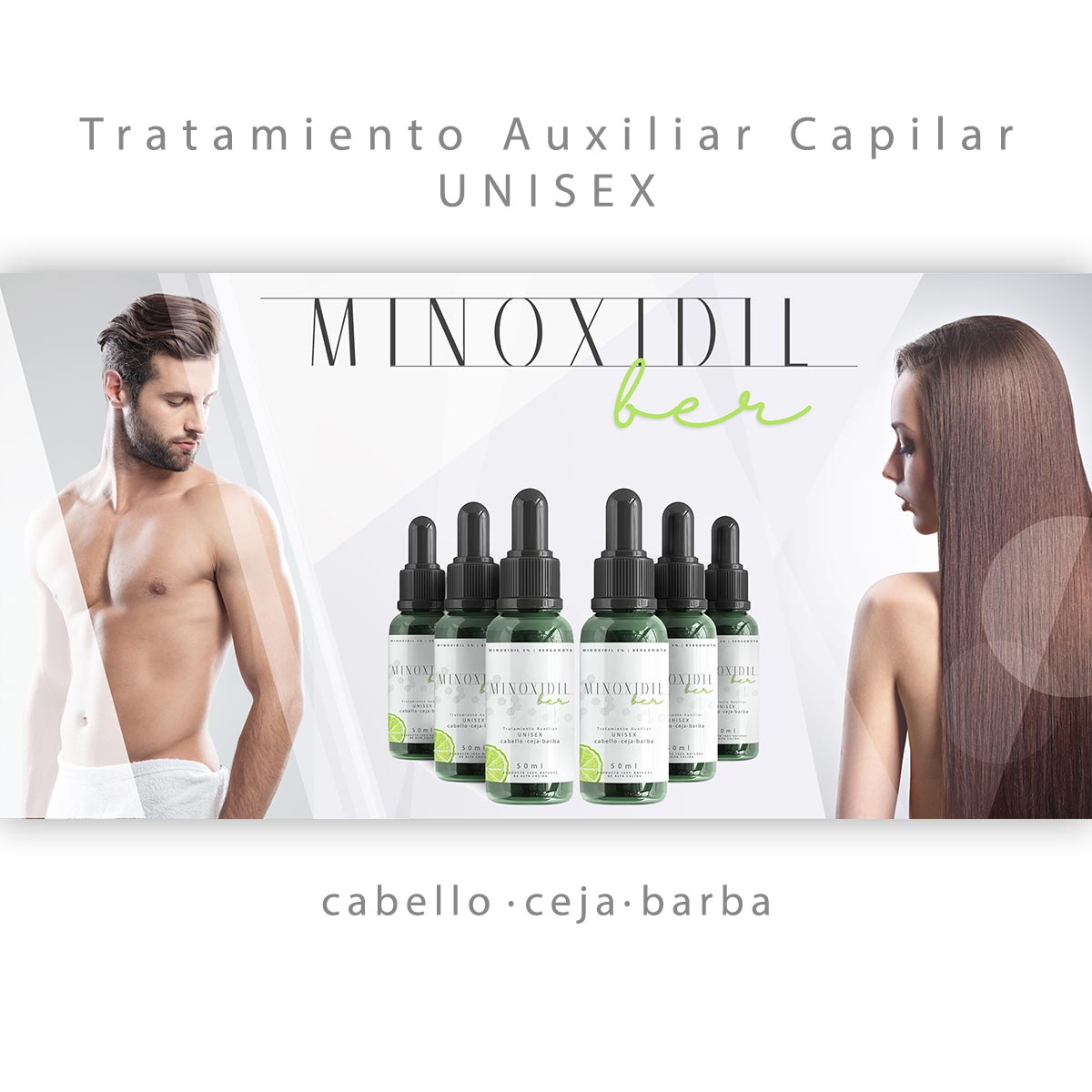 Tratamiento UNISEX para Cabello y Barba con MINOXIDIL 5% y Bergamota 50ml  Minoxidilber®