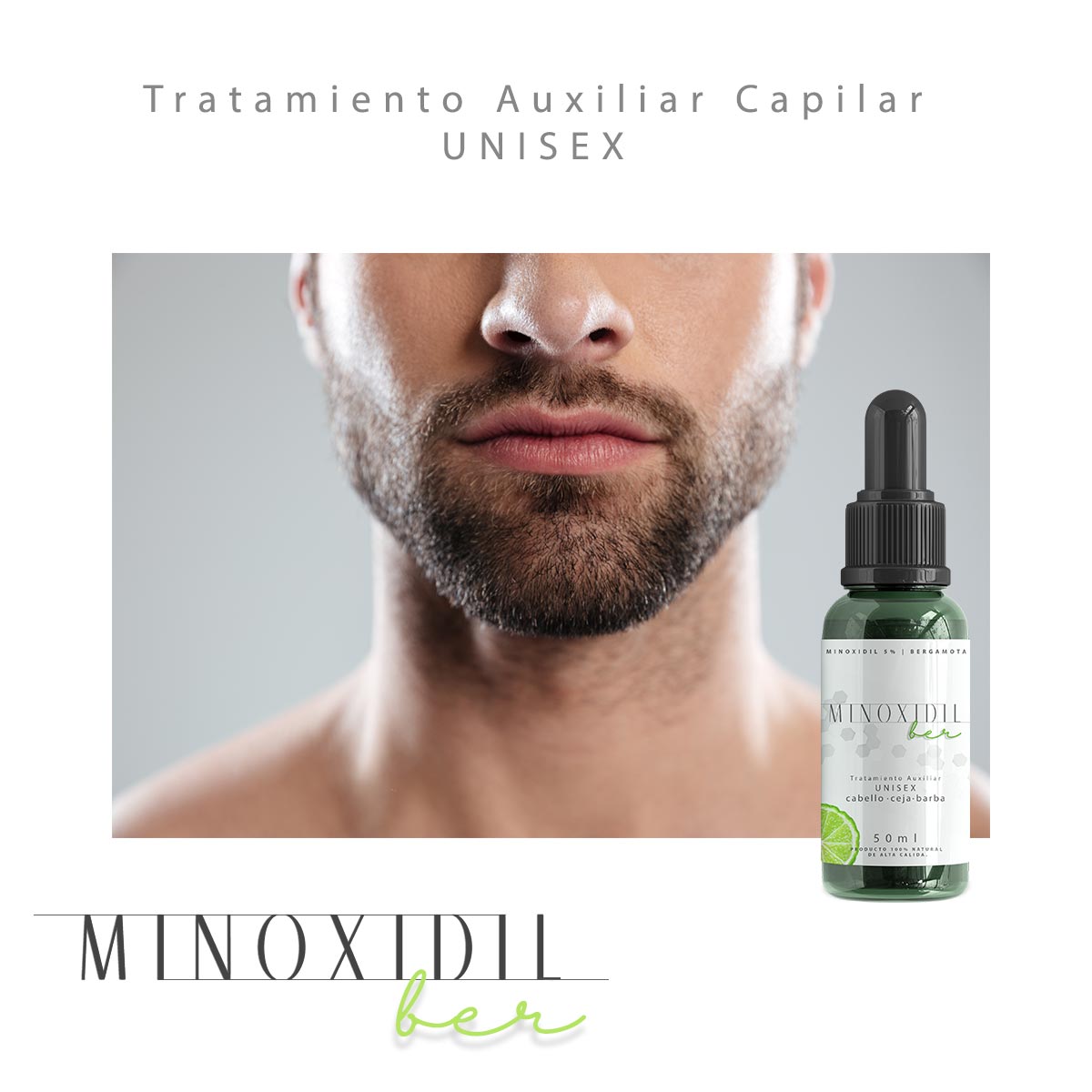 Tratamiento UNISEX para Cabello y Barba con MINOXIDIL 5% y Bergamota 50ml  Minoxidilber®