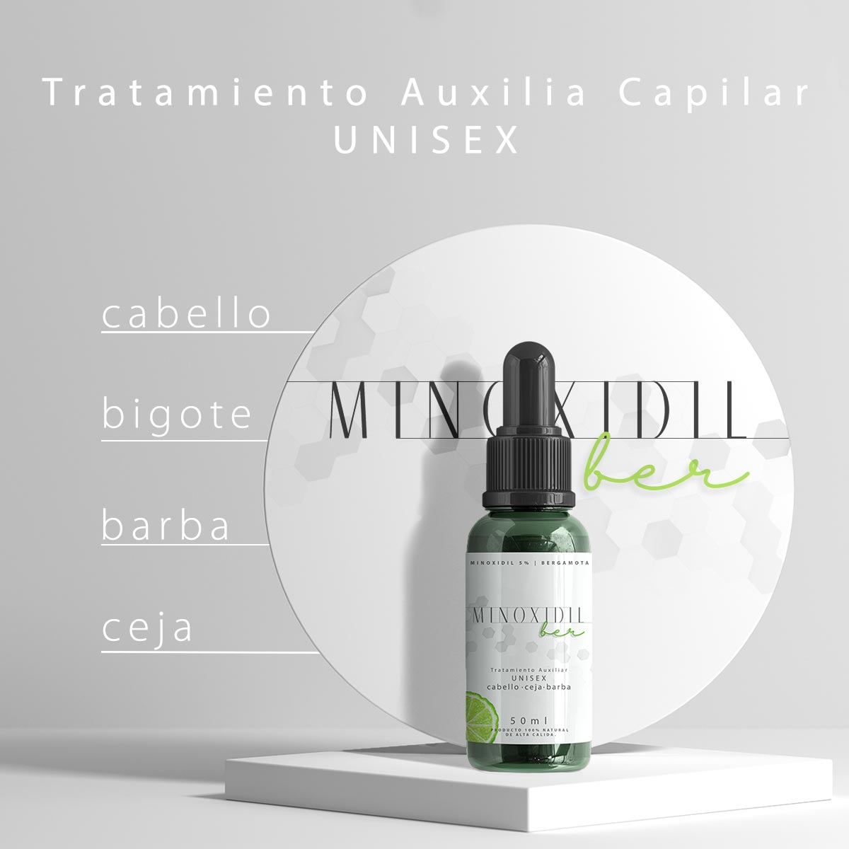 Tratamiento UNISEX para Cabello y Barba con MINOXIDIL 5% y Bergamota 50ml  Minoxidilber®