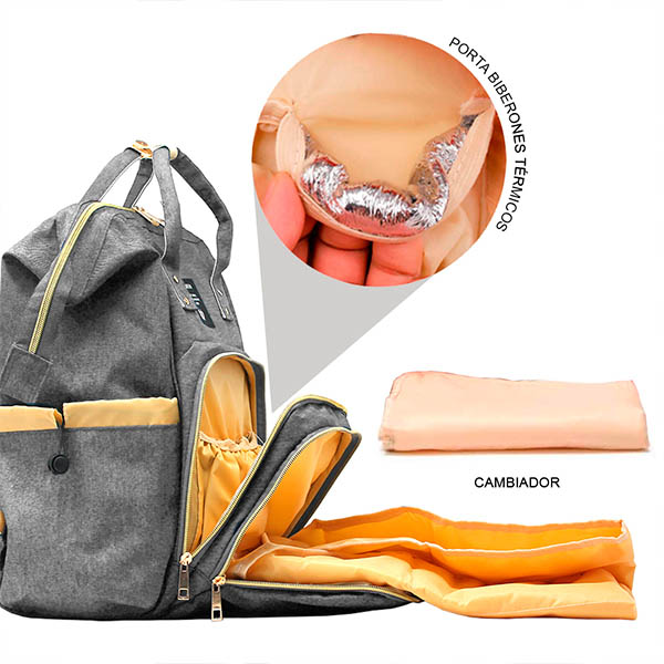 Pañalera LeQueen, Impermeable, Moderna, Gran Capacidad, 12 Compartimientos 