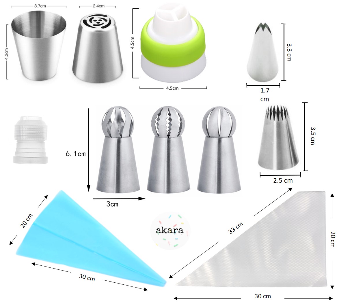 Kit 91 piezas Boquillas rizadas, Duyas Rusas, de Tulipanes, Esfera y Olanes para decoración de cupcakes