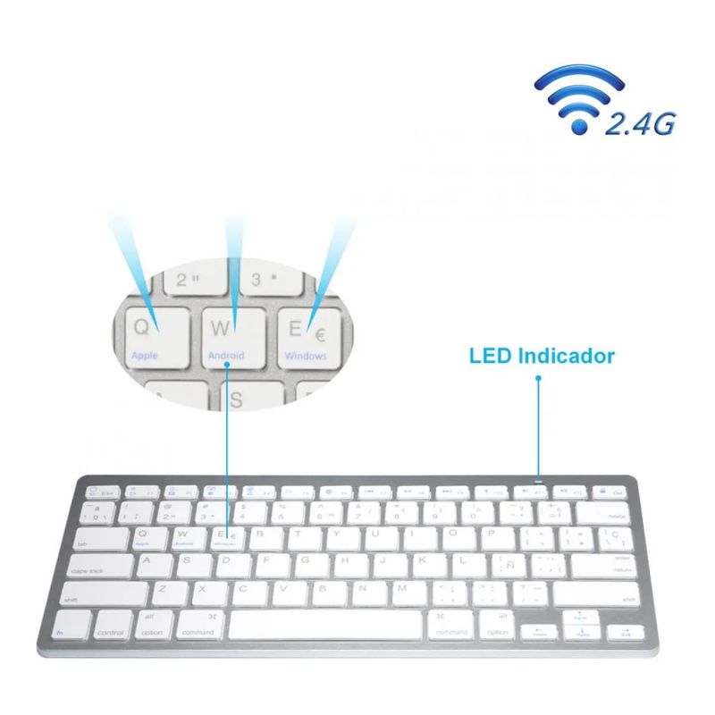 TECLADO BLUETOOTH EN ESPAÑOL, PORTATIL INALAMBRICO ANDROID IPHONE WINDOWS, PLATA
