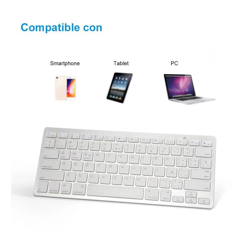 TECLADO BLUETOOTH EN ESPAÑOL, PORTATIL INALAMBRICO ANDROID IPHONE WINDOWS, PLATA