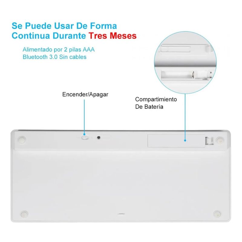 TECLADO BLUETOOTH EN ESPAÑOL, PORTATIL INALAMBRICO ANDROID IPHONE WINDOWS, PLATA