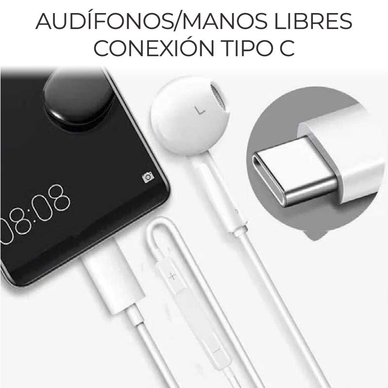 AUDIFONOS MANOS LIBRES USB TIPO C, BLANCOS (USB-C)