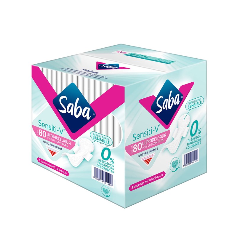 Toallas Femeninas Saba Sensiti-V 663439 Contenido 80 Piezas CST