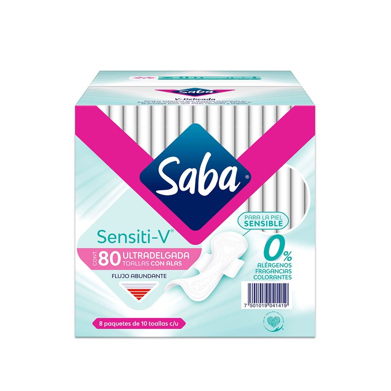 Toallas Femeninas Saba Sensiti-V 663439 Contenido 80 Piezas CST
