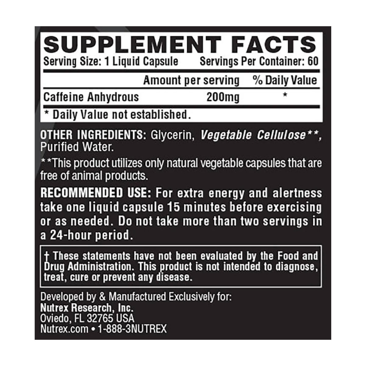 Cafeina Nutrex Caffeine 200 Black Series 60 Caps.