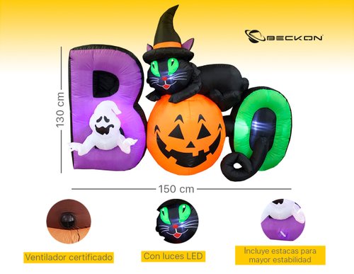 Inflable de Halloween para exteriores Boo - gato negro calabaza fantasma - 1.5m