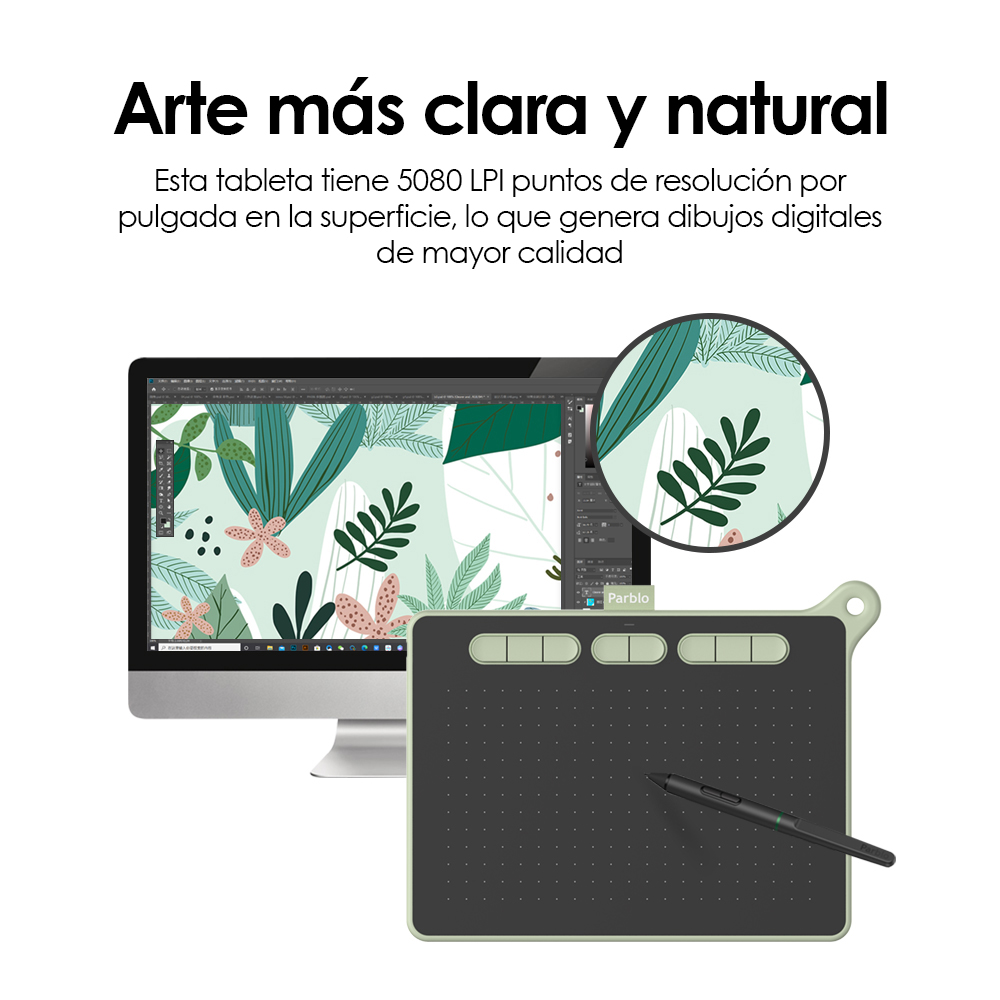 Tableta Digitalizadora Parblo Ninos M Dibujo 9x5 Pulgadas Verde