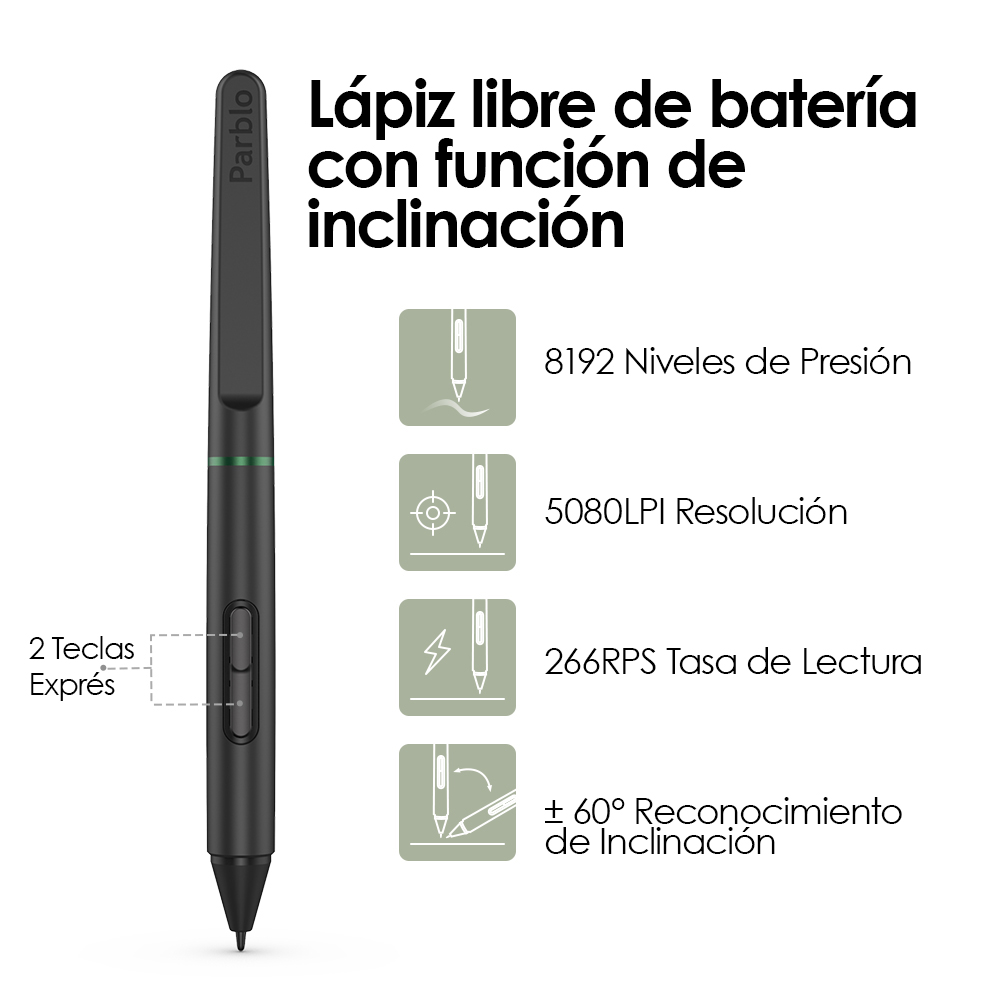 Tableta Digitalizadora Parblo Ninos M Dibujo 9x5 Pulgadas Verde