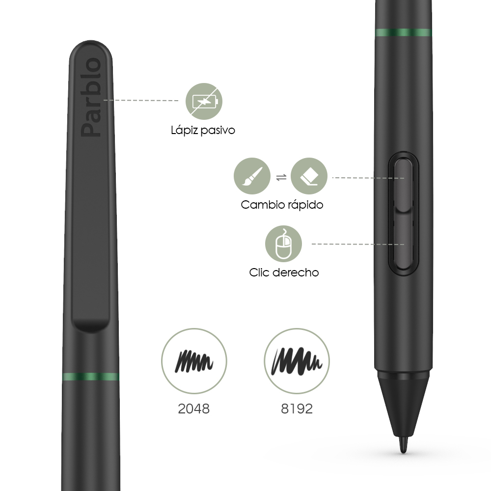 Tableta Digitalizadora Parblo Ninos M Dibujo 9x5 Pulgadas Verde