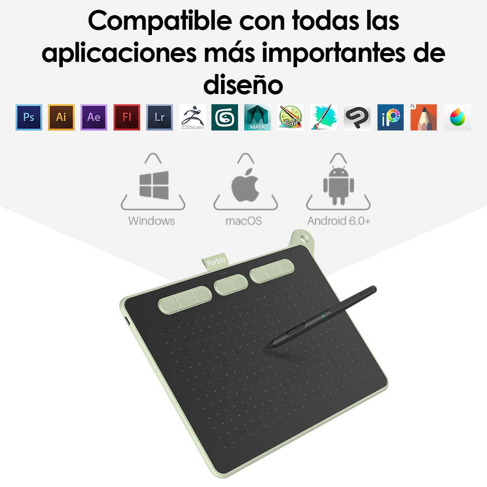 Tableta Digitalizadora Parblo Ninos M Dibujo 9x5 Pulgadas Verde