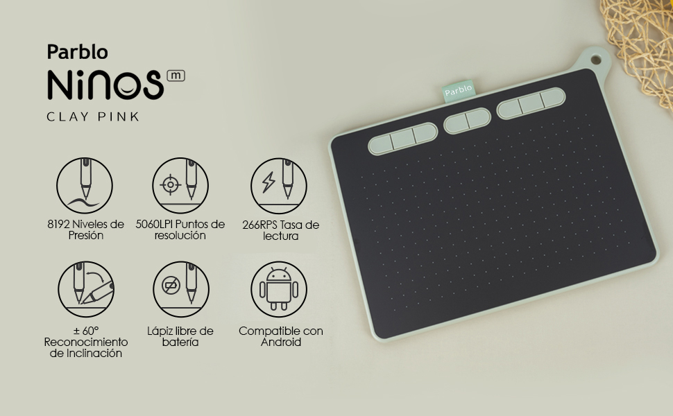 Tableta Digitalizadora Parblo Ninos M Dibujo 9x5 Pulgadas Verde