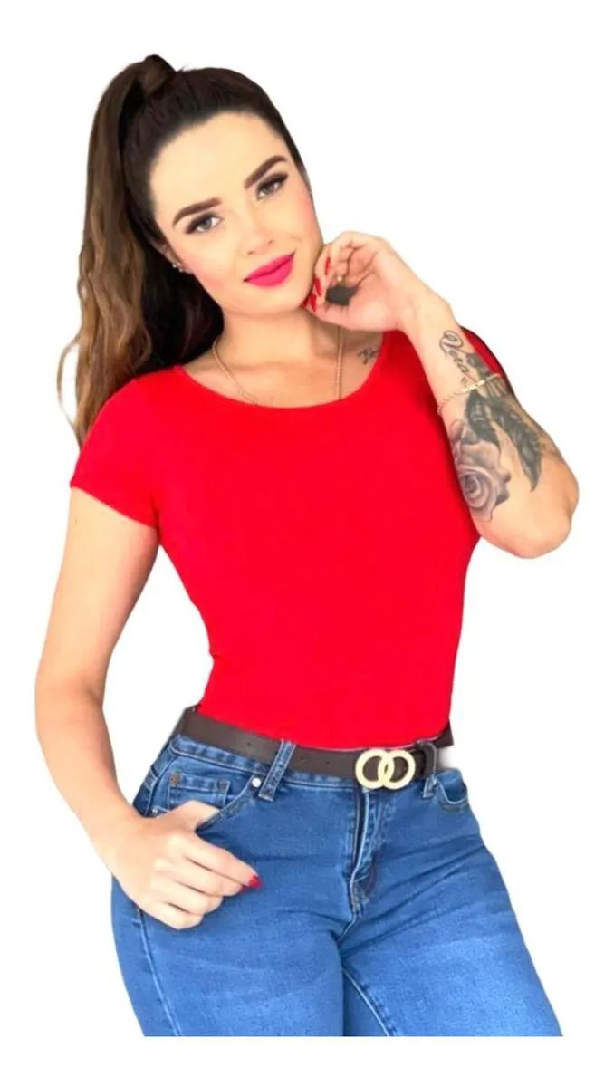 Blusa Lycra Dama Cuello Redondo Manga Corta Básica Unitalla