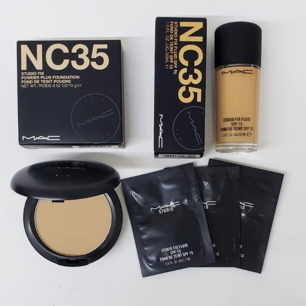 KIT MAQUILLAJE Y POLVO MAC NC35 + MUESTRAS DE REGALO