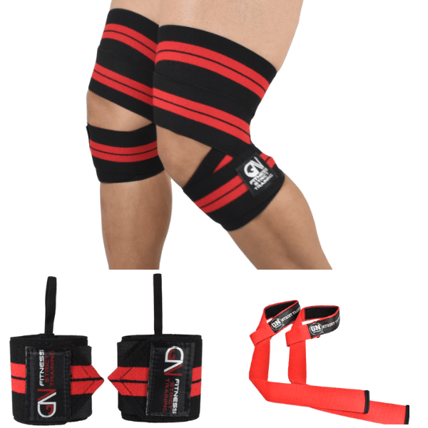 Vendas De Rodilla + Muñequeras+ Straps Gym Pesas Gimnasio