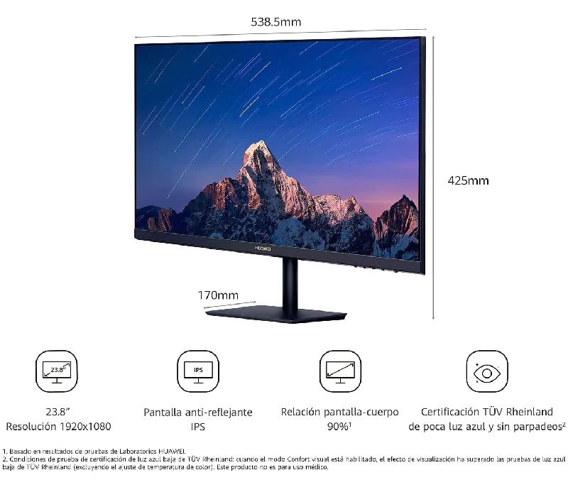 Monitor Huawei Display 23.8", Resolución 1920 * 1080, Relación de Aspecto 16:9 Color Negro