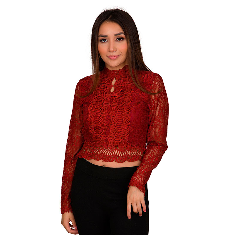 Blusa Dama Moda Encaje Corta Con Cierre Al Costado V-jh8885