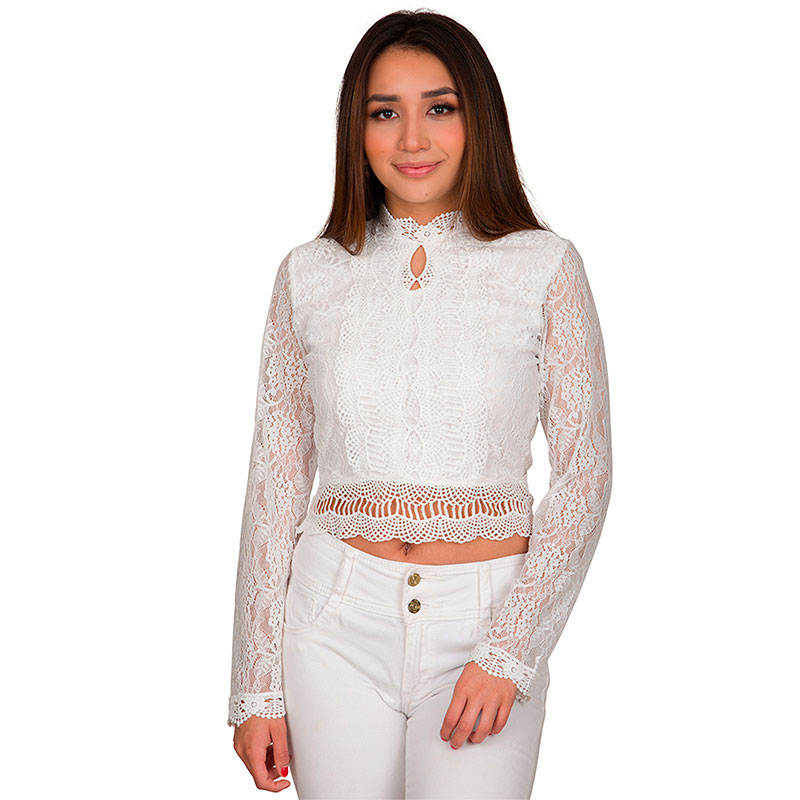Blusa Dama Moda Encaje Corta Con Cierre Al Costado V-jh8885