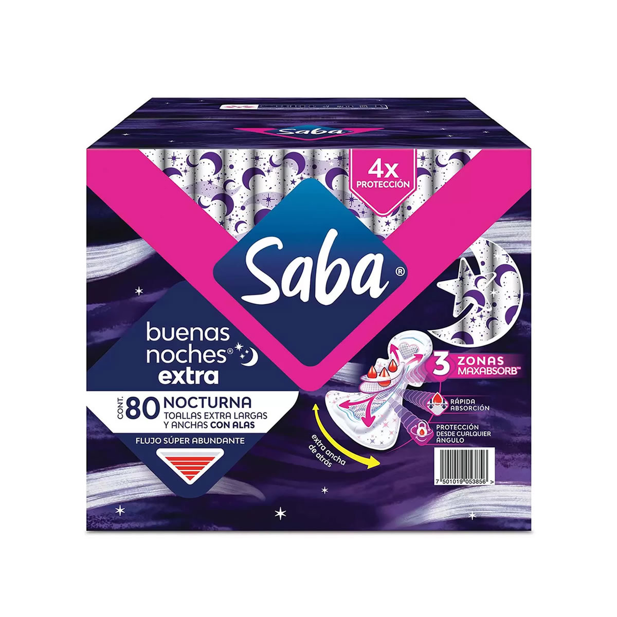 Toallas Femeninas Saba Buenas Noches Extra 657955 80 Piezas CST