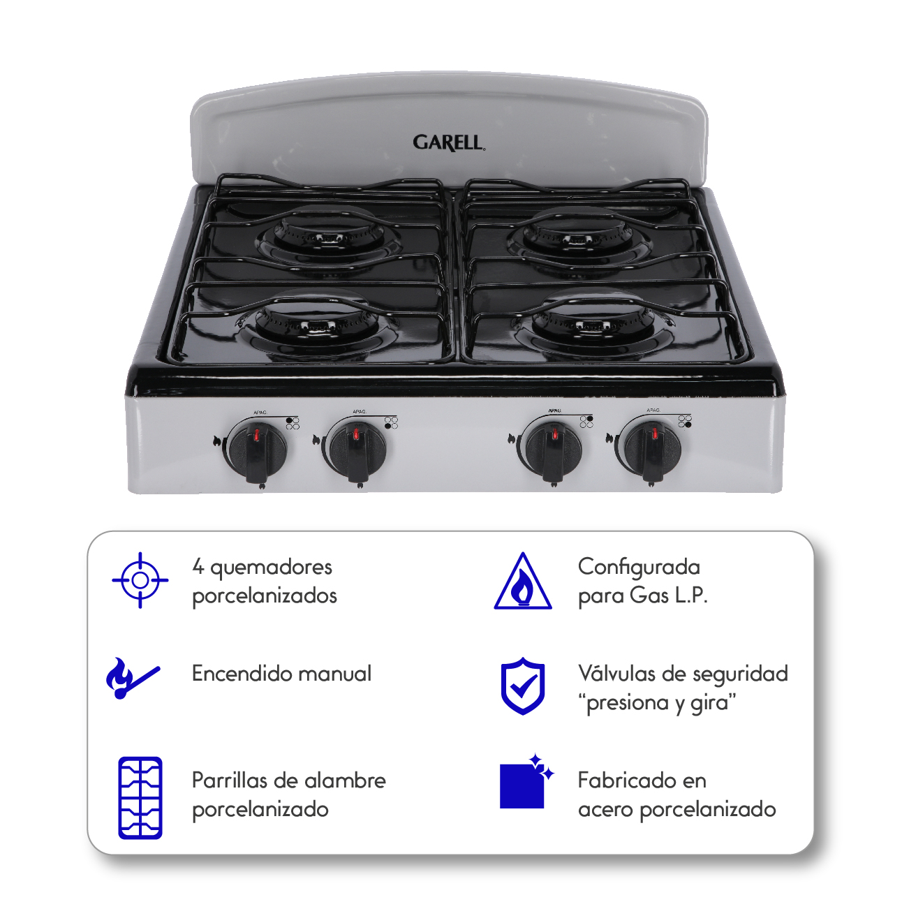 Estufa Parrilla de Gas de mesa 4 quemadores GARELL