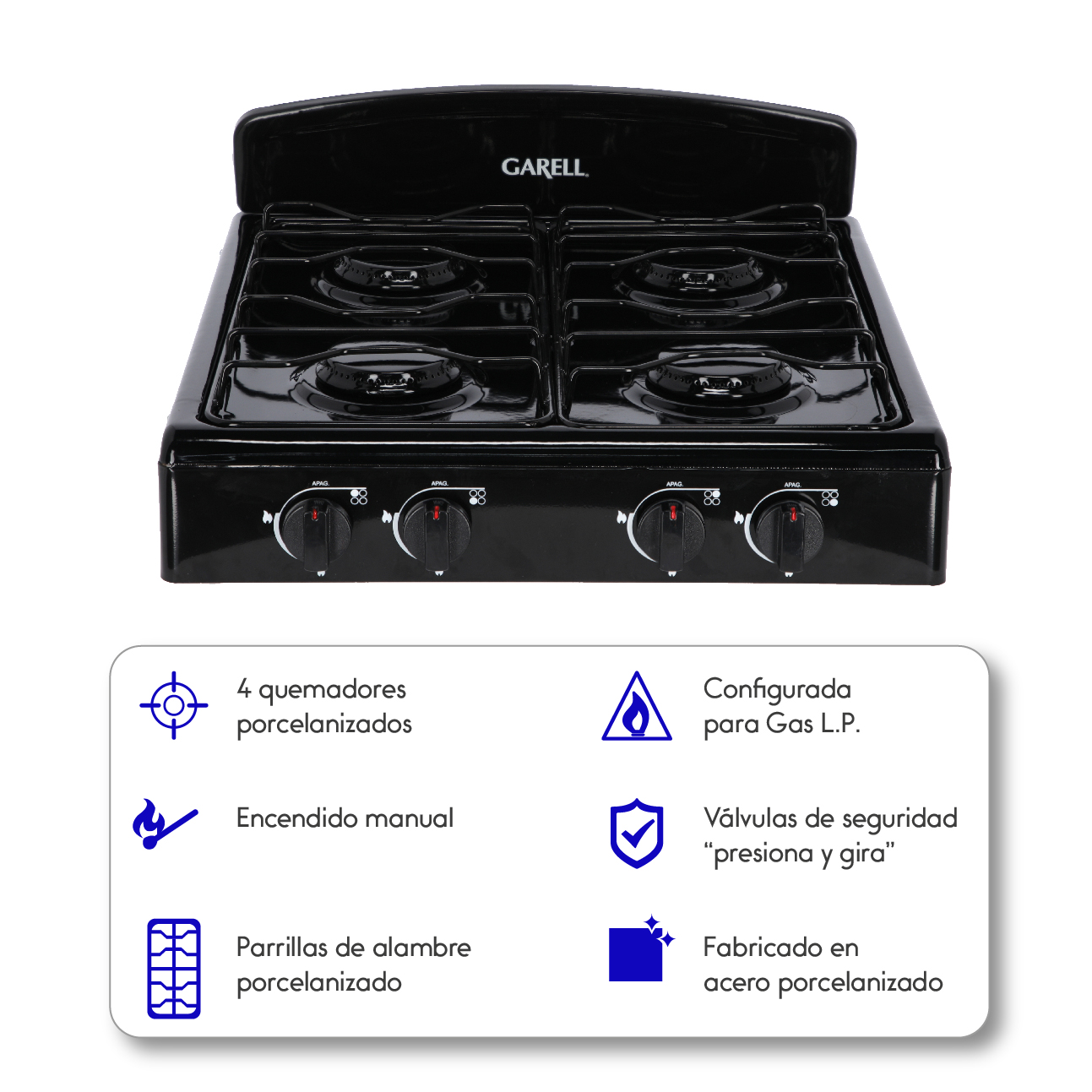 Estufa Parrilla de Gas de mesa 4 quemadores GARELL