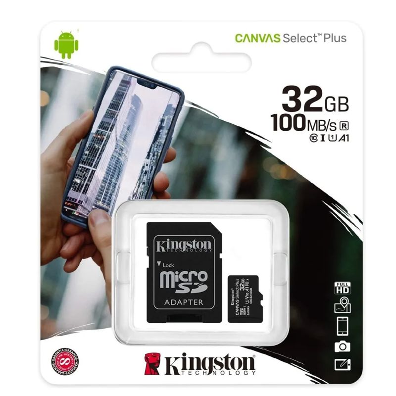 KINGSTON MEMORIA MICRO SD 32 GB, INLCUYE ADAPTADOR, CLASE 10, PARA CELULAR, CAMARA, TABLET, ETC