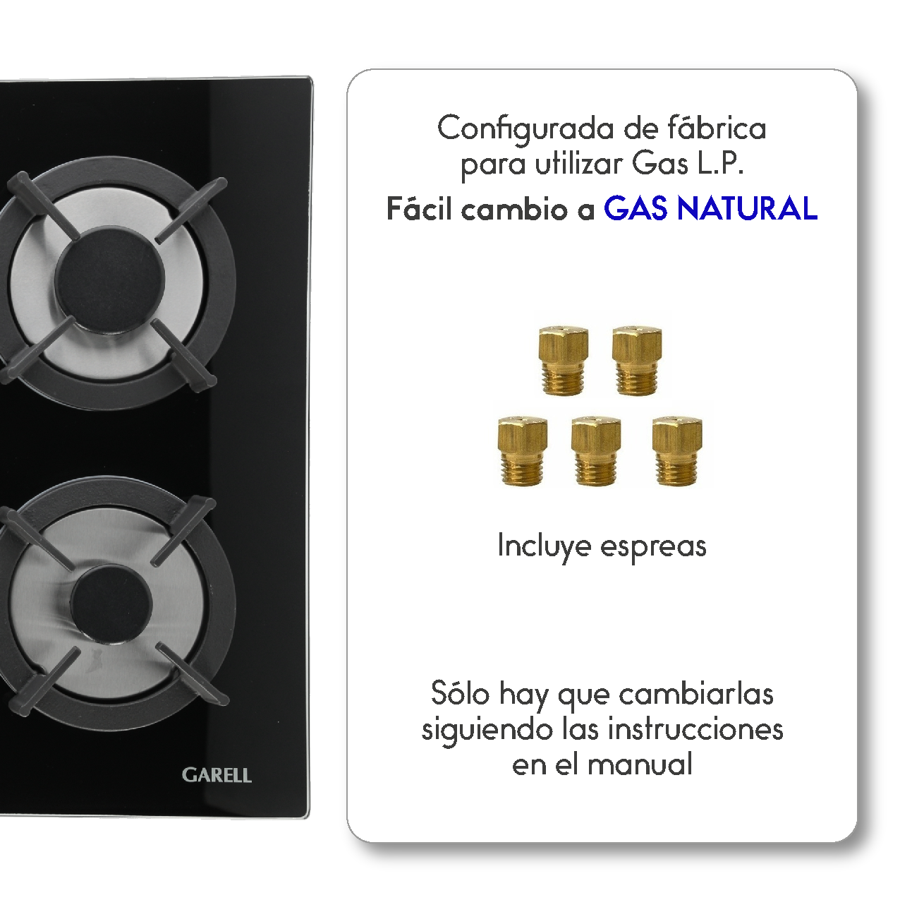 GARELL Parrilla Empotrable Premium de Gas 5 Quemadores en Vidrio Templado