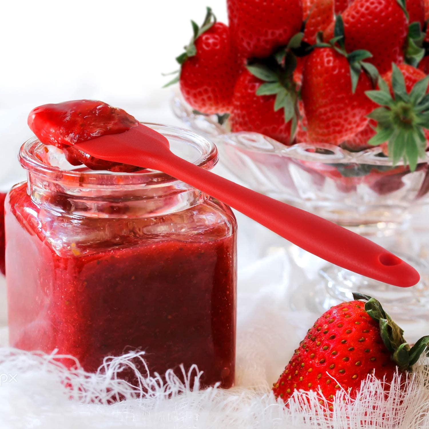 Juego 6 Utensilios de Cocina, espátulas miserables, cucharas y brocha de silicón, Rojo