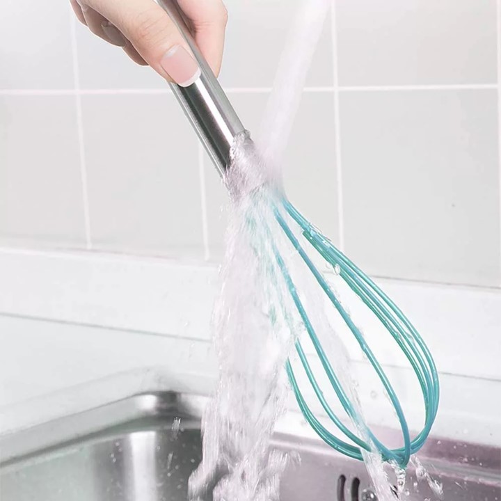 Juego 5 Utensilios de Silicón para Repostería y Cocina, espátulas tipo miserable, batidor de globo y brocha, Menta