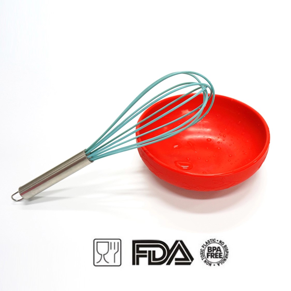 Juego 5 Utensilios de Silicón para Repostería y Cocina, espátulas tipo miserable, batidor de globo y brocha, Menta