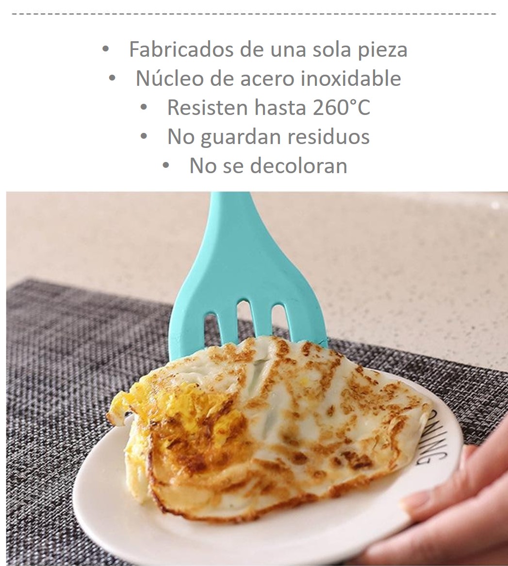 Juego 5 Utensilios de Silicón para Repostería y Cocina, espátulas tipo miserable, batidor de globo y brocha, Menta